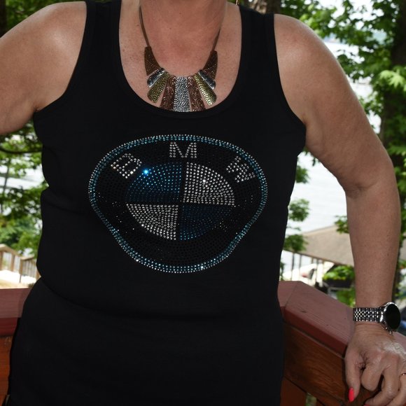 custom made rhinestone shirt Tops - BMW rhinestone bling sleeveless tank top XS S M L XL XXL 1X 2X 3X 4X 5X